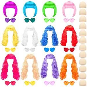 Multi Color Wig Set Wig Caps |Heart Shape Sunglasses| Party| funny gift